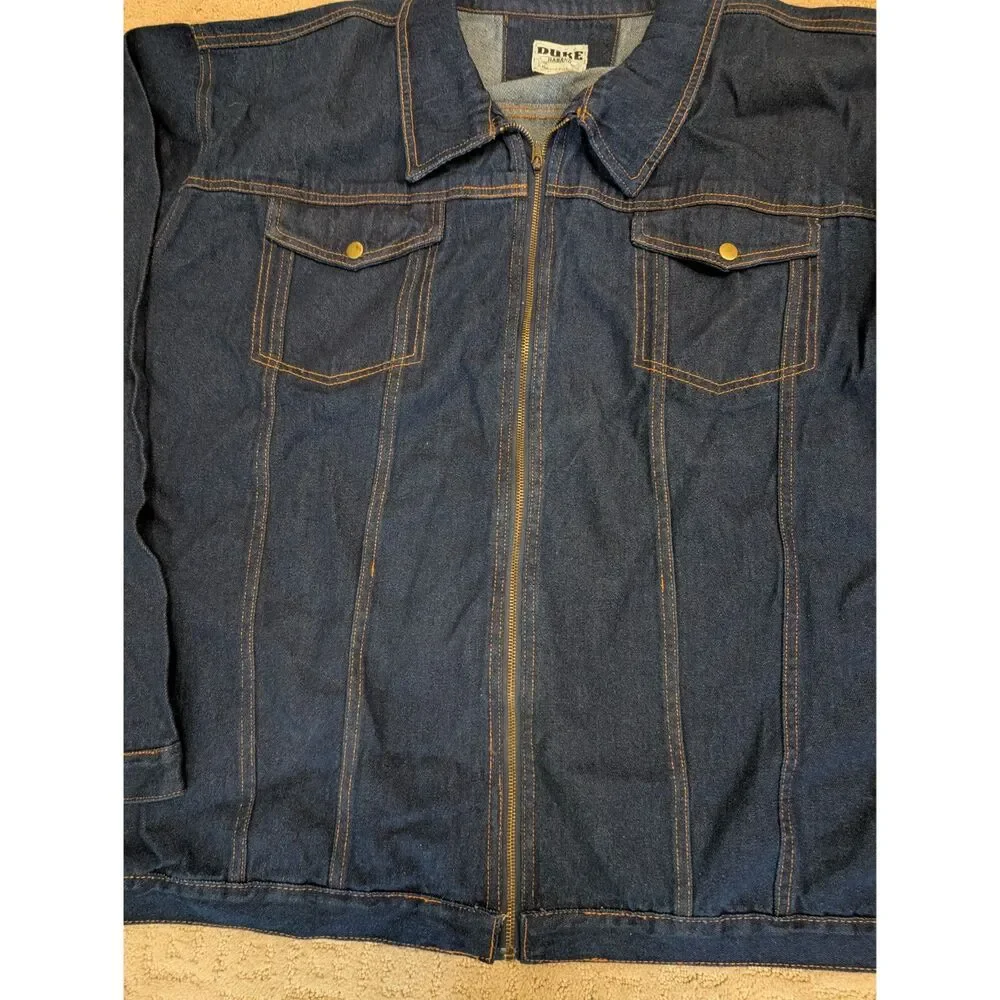 Duke Habrand Denim Jacket Mens Size 4X 4XL Blue Full Zip Orange Thread